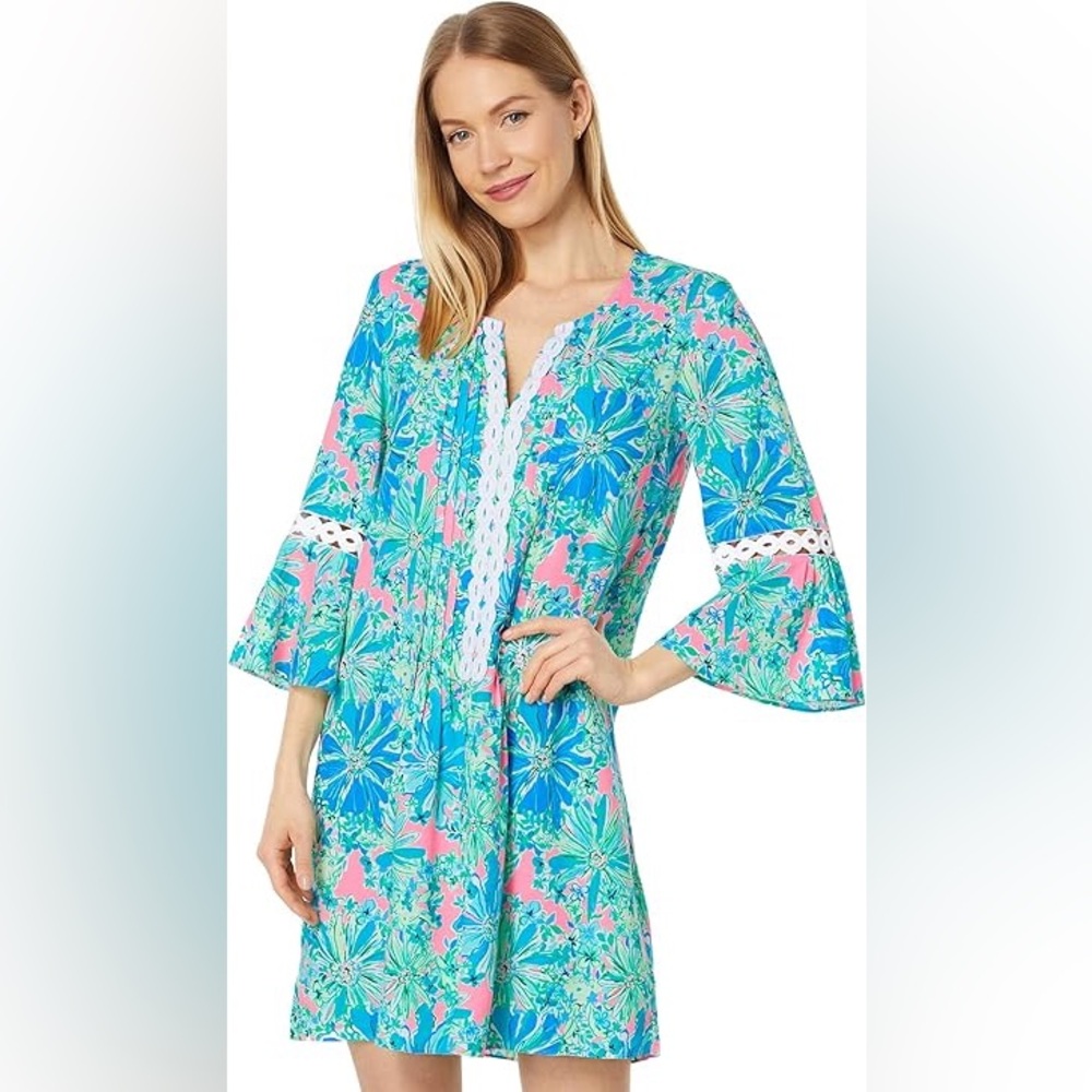NWT Lilly Pulitzer Hollie 3/4 sleeve tunic dress Soleil Pink Good Hare Day